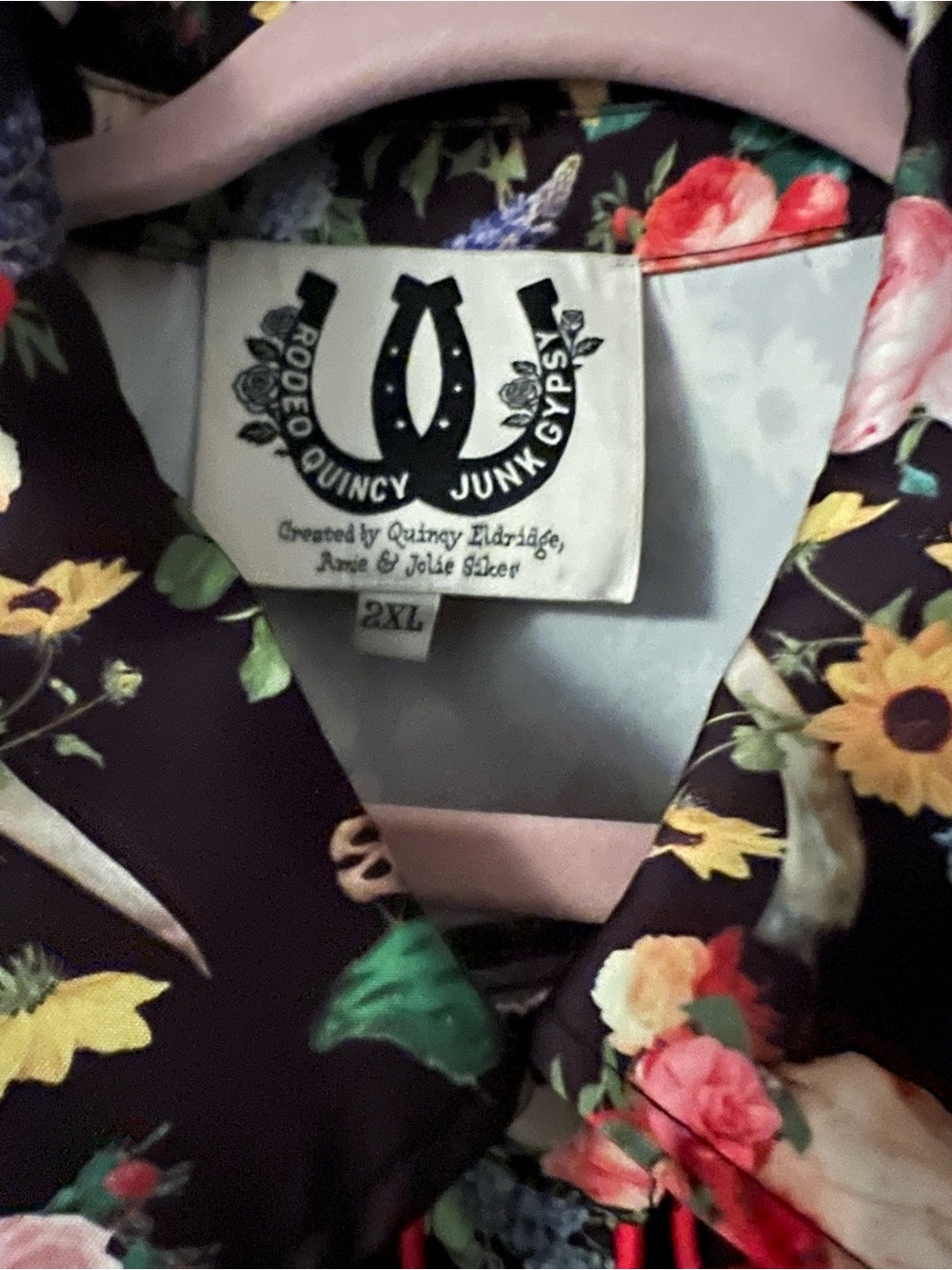 Floral & Skull Western Button-Up Shirt - Black Base with Multicolor Flowers - Picture 2 of 5